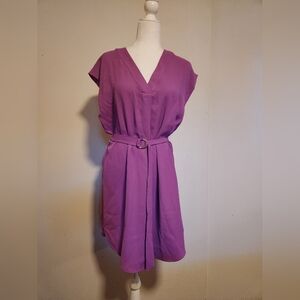Worthington Purple Orchid Pink Lilac Cap Sleeve Shirt Dress Medium M EUC